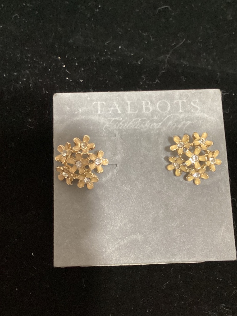 Talbots Gold Floral Cluster Crystal Stud Earrings